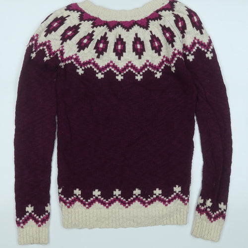 Fat Face Womens Purple Round Neck Geometric Cotton Pullover Jumper Size 8