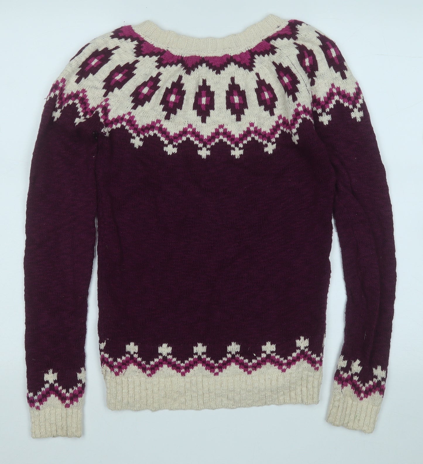 Fat Face Womens Purple Round Neck Geometric Cotton Pullover Jumper Size 8