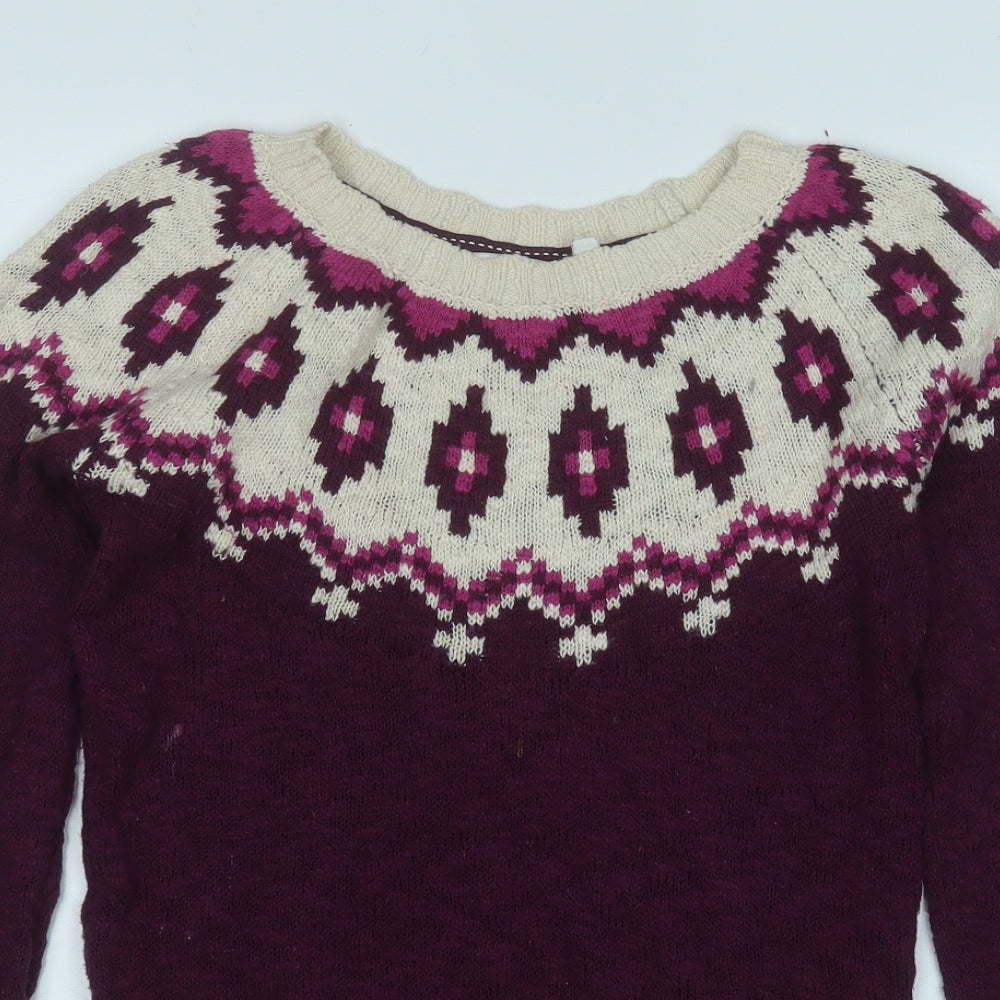 Fat Face Womens Purple Round Neck Geometric Cotton Pullover Jumper Size 8