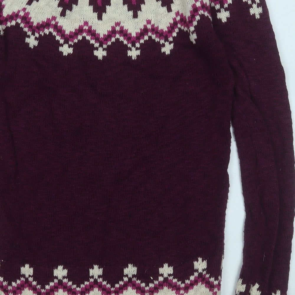 Fat Face Womens Purple Round Neck Geometric Cotton Pullover Jumper Size 8