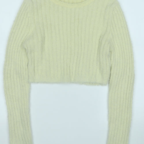 Topshop Womens Yellow Round Neck  Polyimide Pullover Jumper Size L