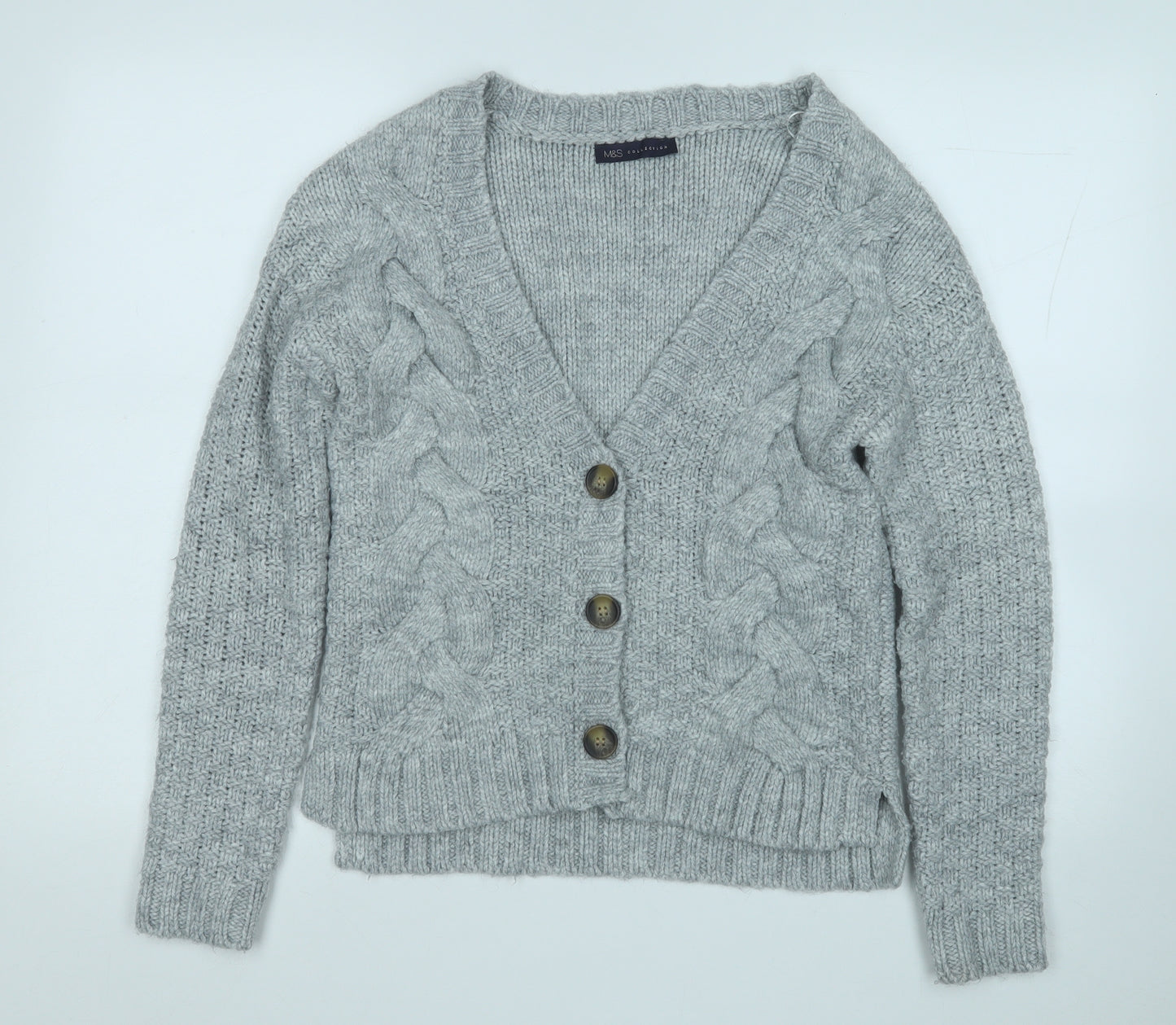 Marks and Spencer Mens Grey V-Neck  Acrylic Cardigan Jumper Size S