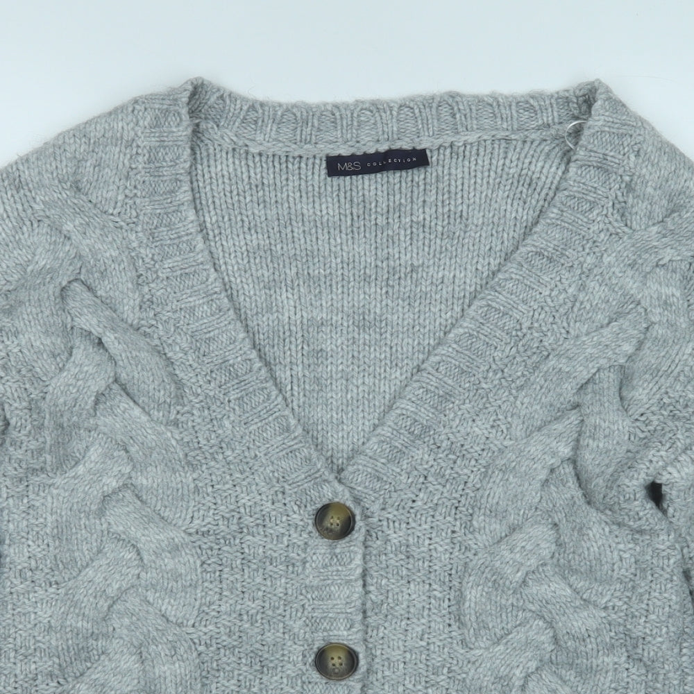 Marks and Spencer Mens Grey V-Neck  Acrylic Cardigan Jumper Size S