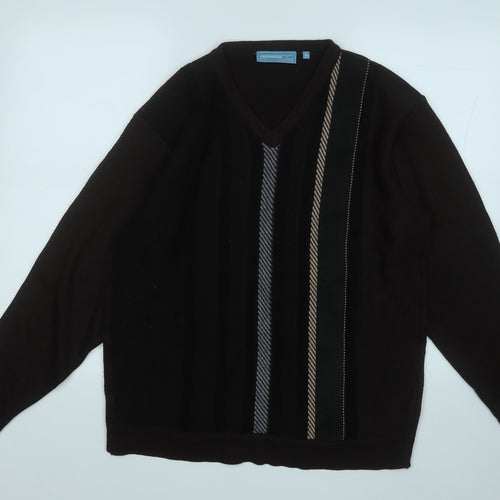 Grenwoods Mens Brown V-Neck  Acrylic Pullover Jumper Size M