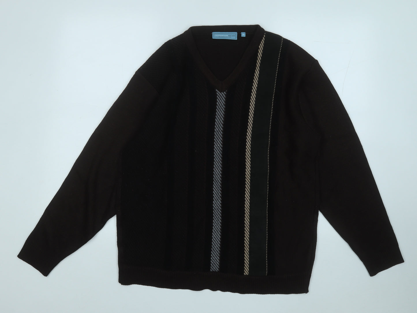 Grenwoods Mens Brown V-Neck  Acrylic Pullover Jumper Size M