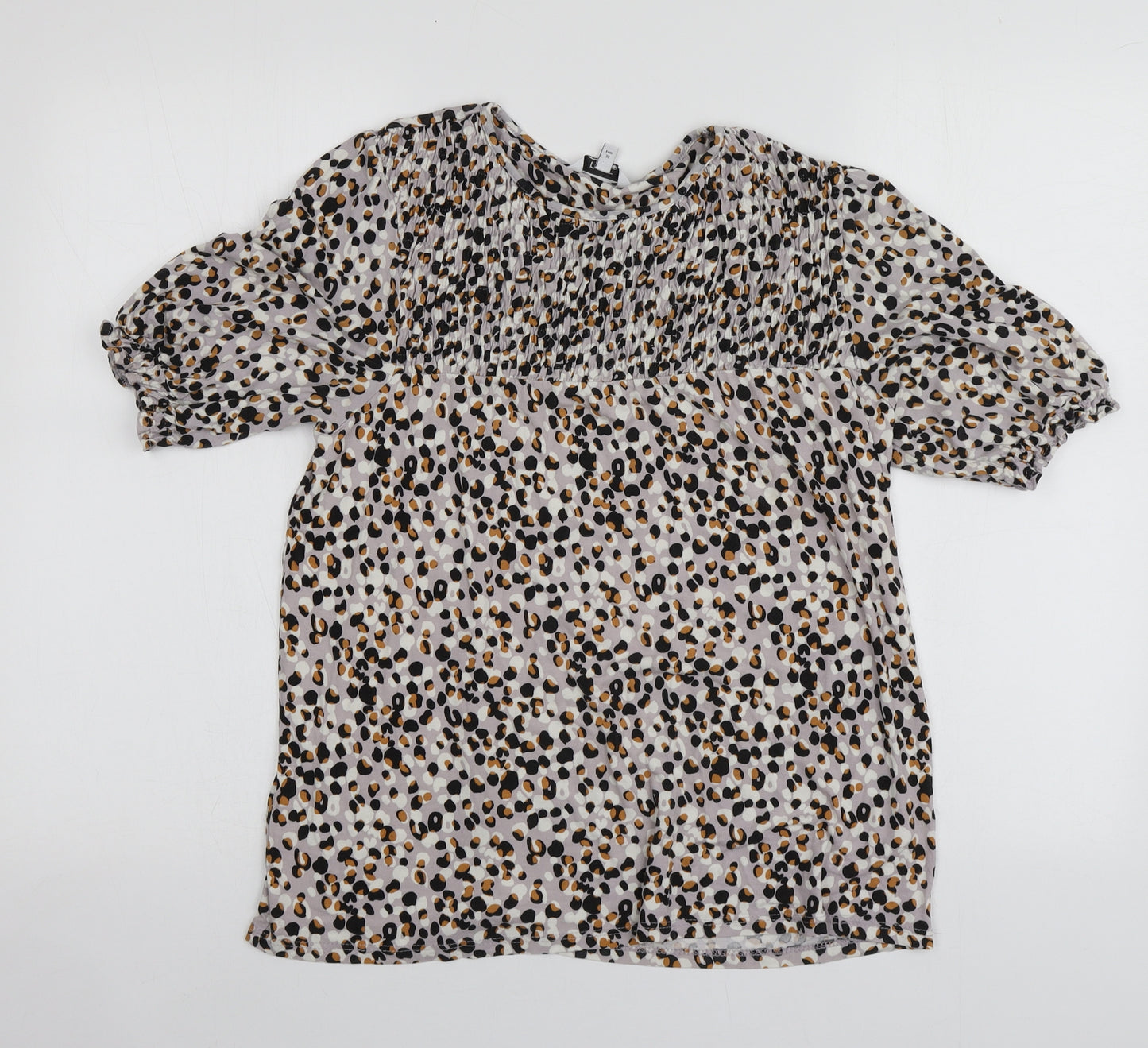 NEXT Womens Beige Animal Print Viscose Basic T-Shirt Size 10 Round Neck