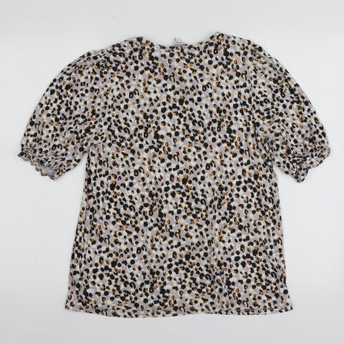 NEXT Womens Beige Animal Print Viscose Basic T-Shirt Size 10 Round Neck