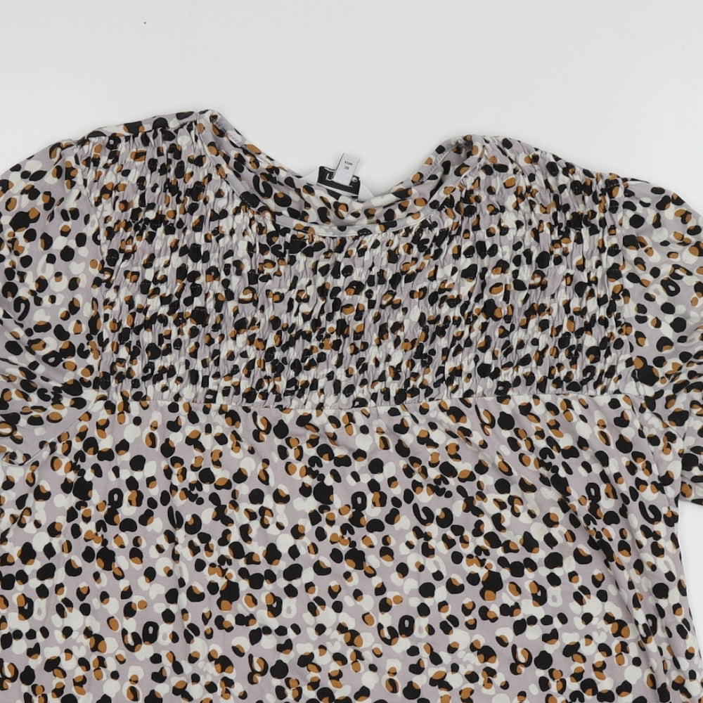 NEXT Womens Beige Animal Print Viscose Basic T-Shirt Size 10 Round Neck