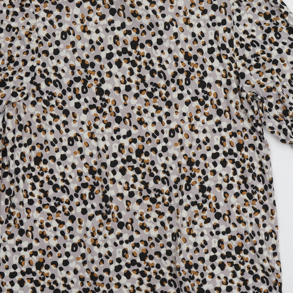 NEXT Womens Beige Animal Print Viscose Basic T-Shirt Size 10 Round Neck