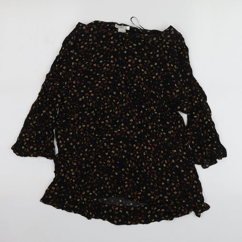 H&M Womens Black Geometric Viscose Basic T-Shirt Size 40 Round Neck