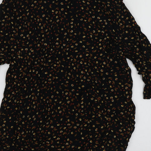 H&M Womens Black Geometric Viscose Basic T-Shirt Size 40 Round Neck