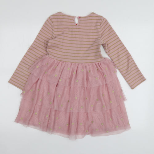 Mini Boden Girls Pink Striped Cotton Skater Dress  Size 6-7 Years  Round Neck
