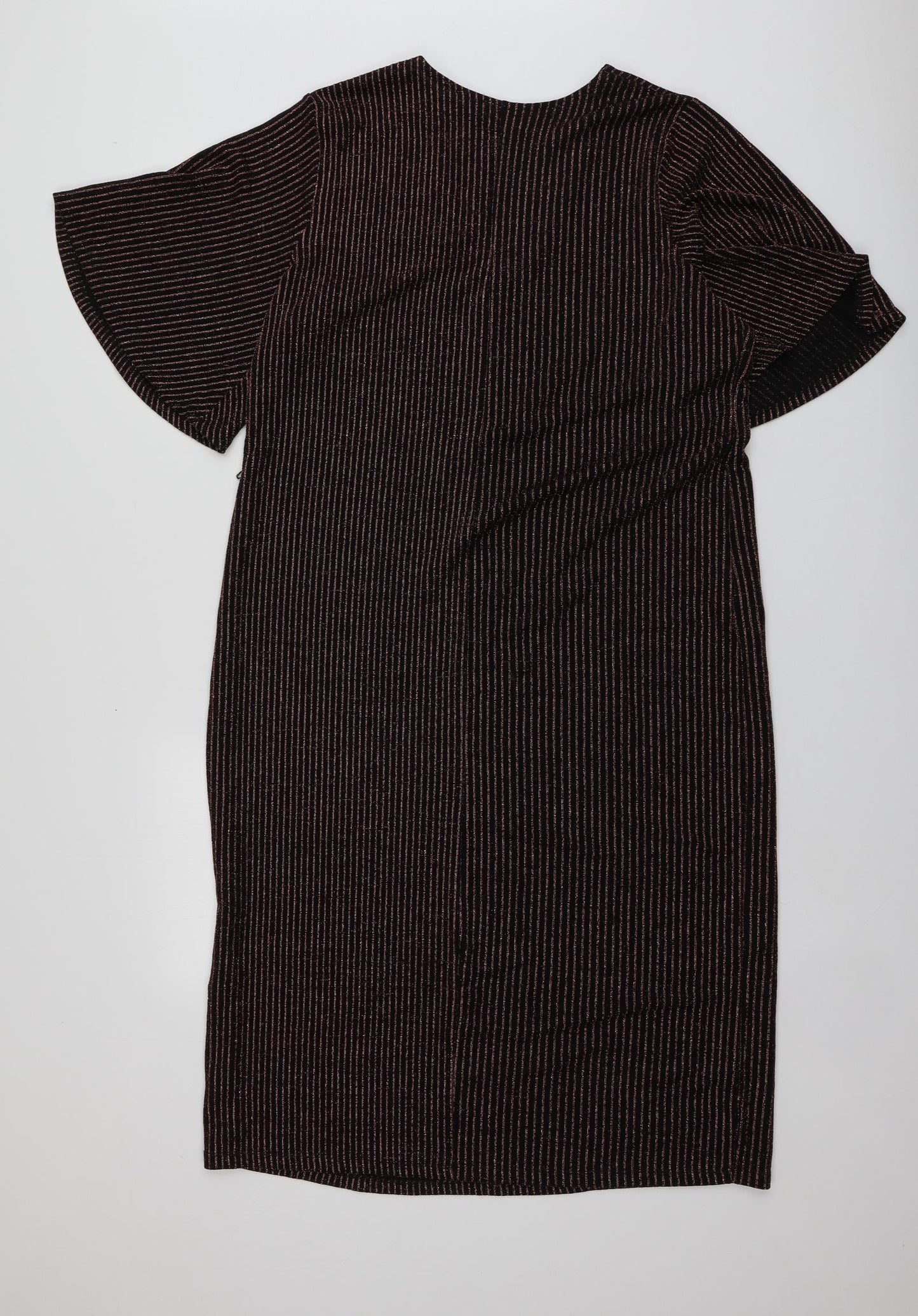 Papaya Womens Black Striped Polyamide A-Line  Size 18  V-Neck