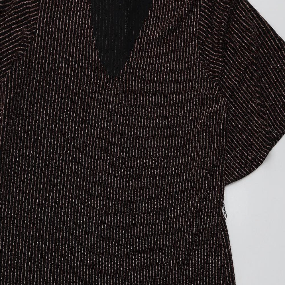 Papaya Womens Black Striped Polyamide A-Line  Size 18  V-Neck