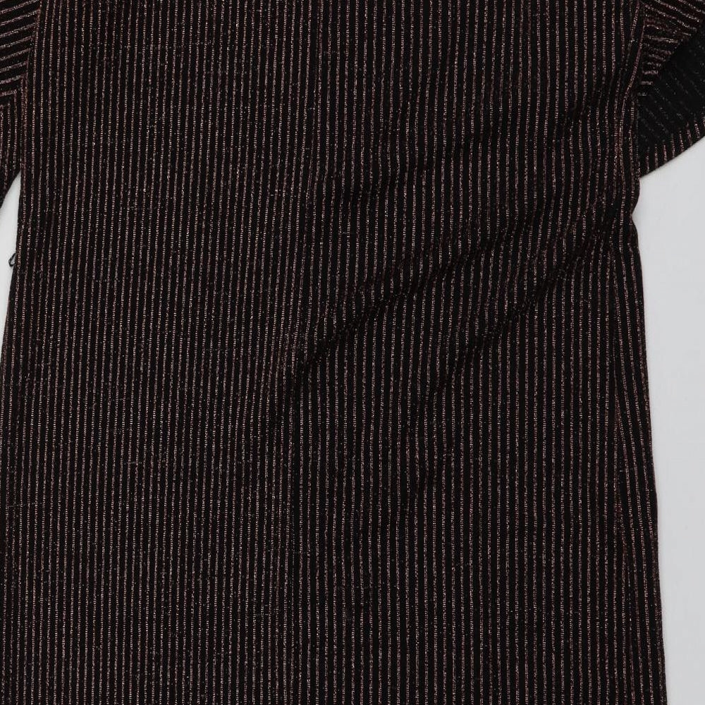 Papaya Womens Black Striped Polyamide A-Line  Size 18  V-Neck