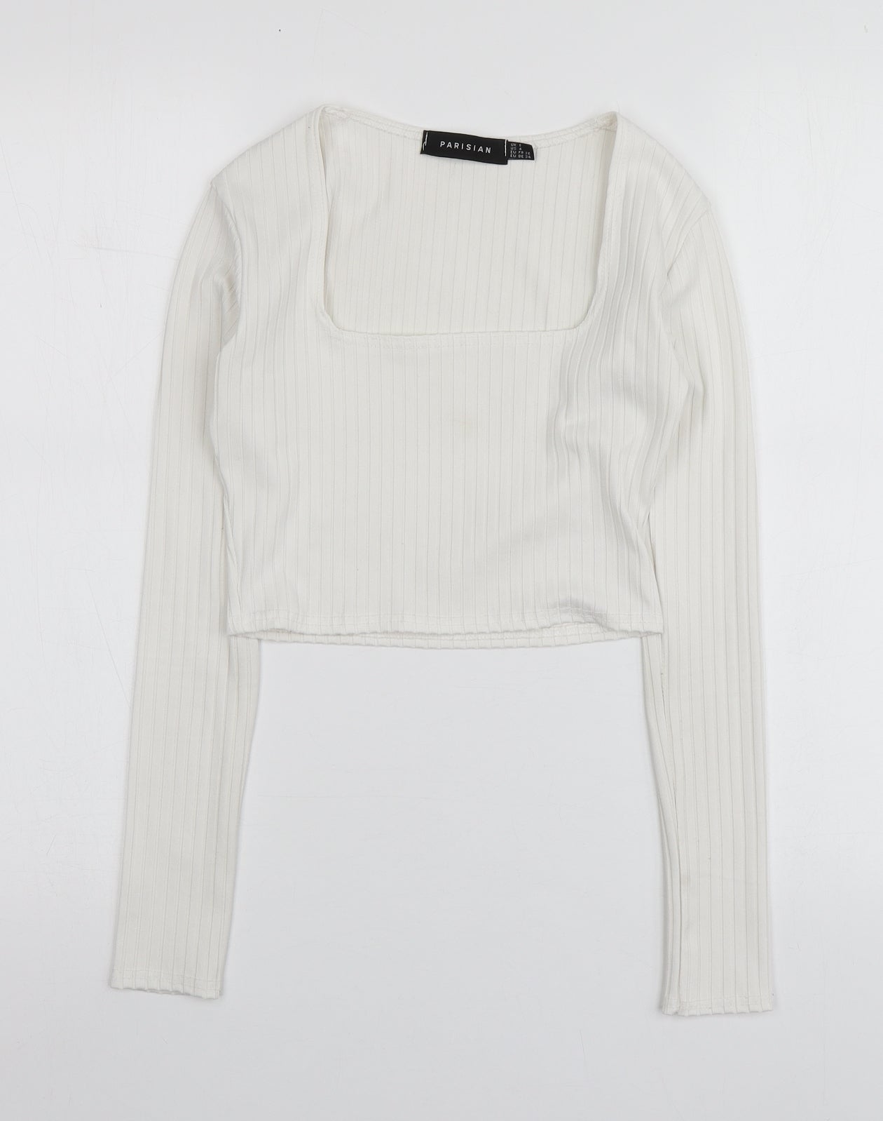 Parisian Womens White  Polyester Basic T-Shirt Size 8 Square Neck