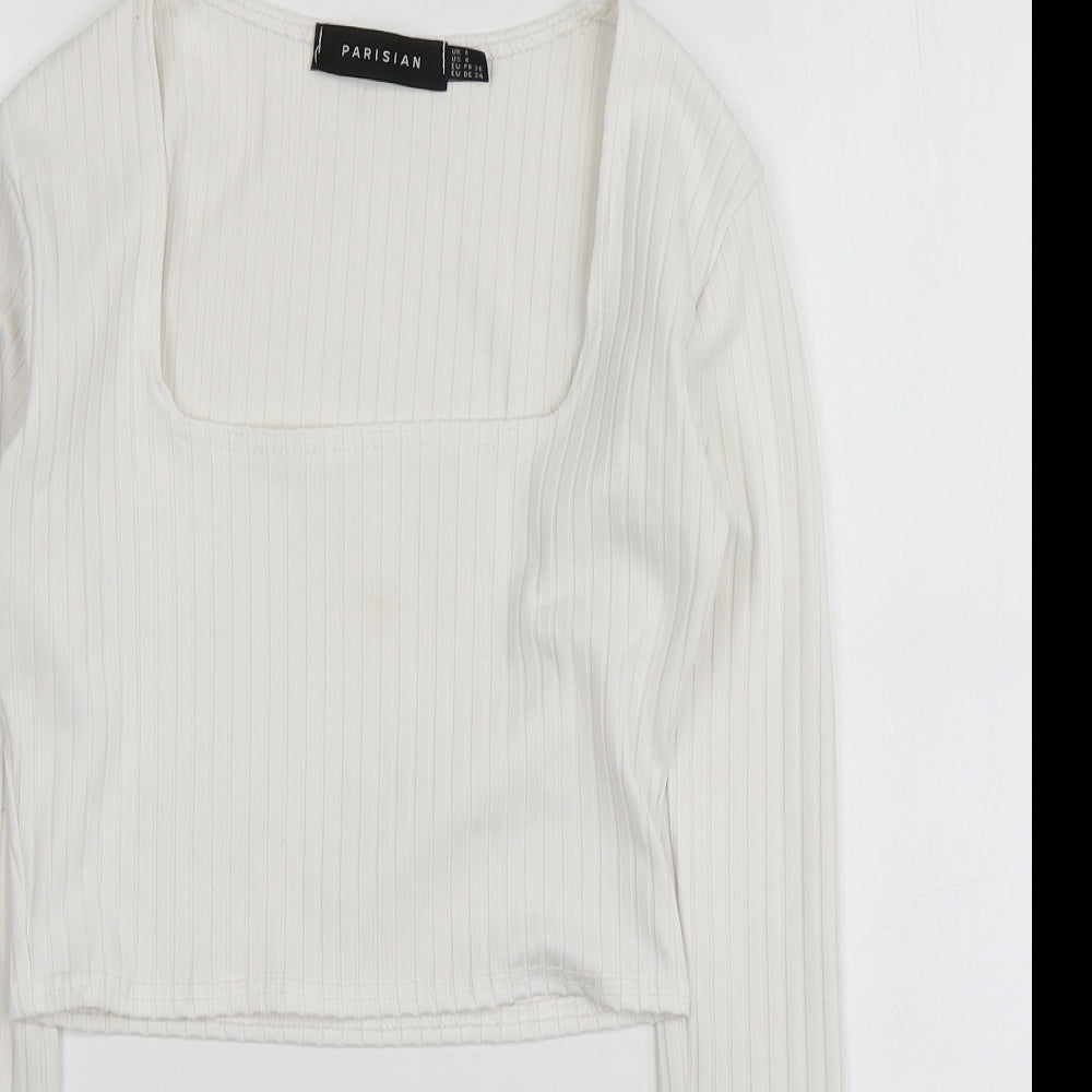 Parisian Womens White  Polyester Basic T-Shirt Size 8 Square Neck