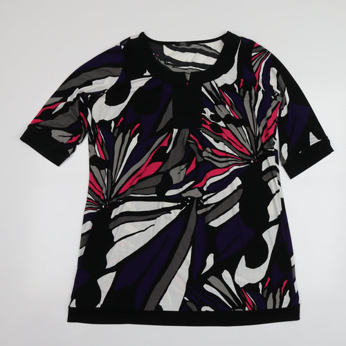 M&S Womens Multicoloured Geometric Polyester Basic T-Shirt Size 18 Round Neck