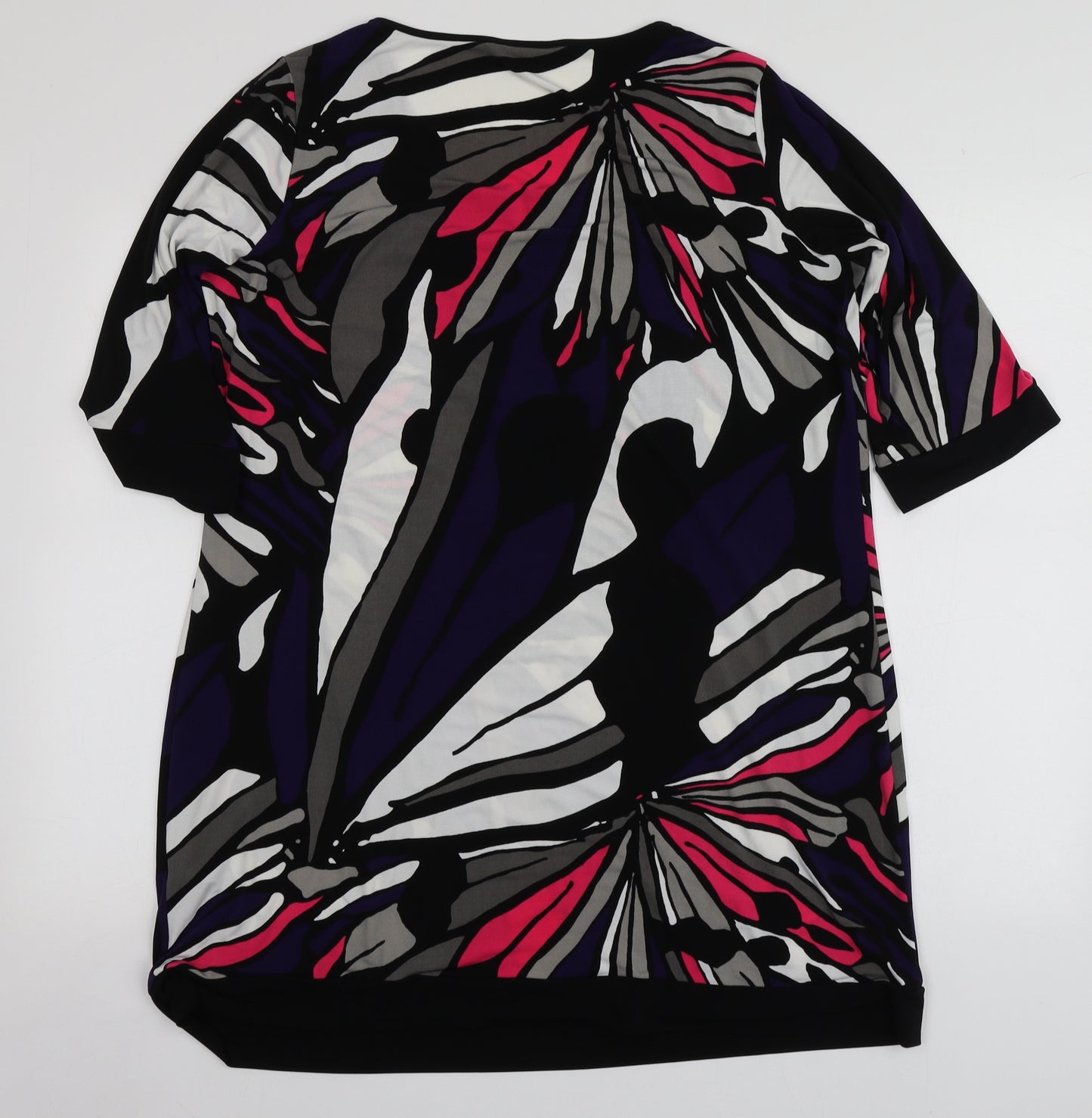 M&S Womens Multicoloured Geometric Polyester Basic T-Shirt Size 18 Round Neck