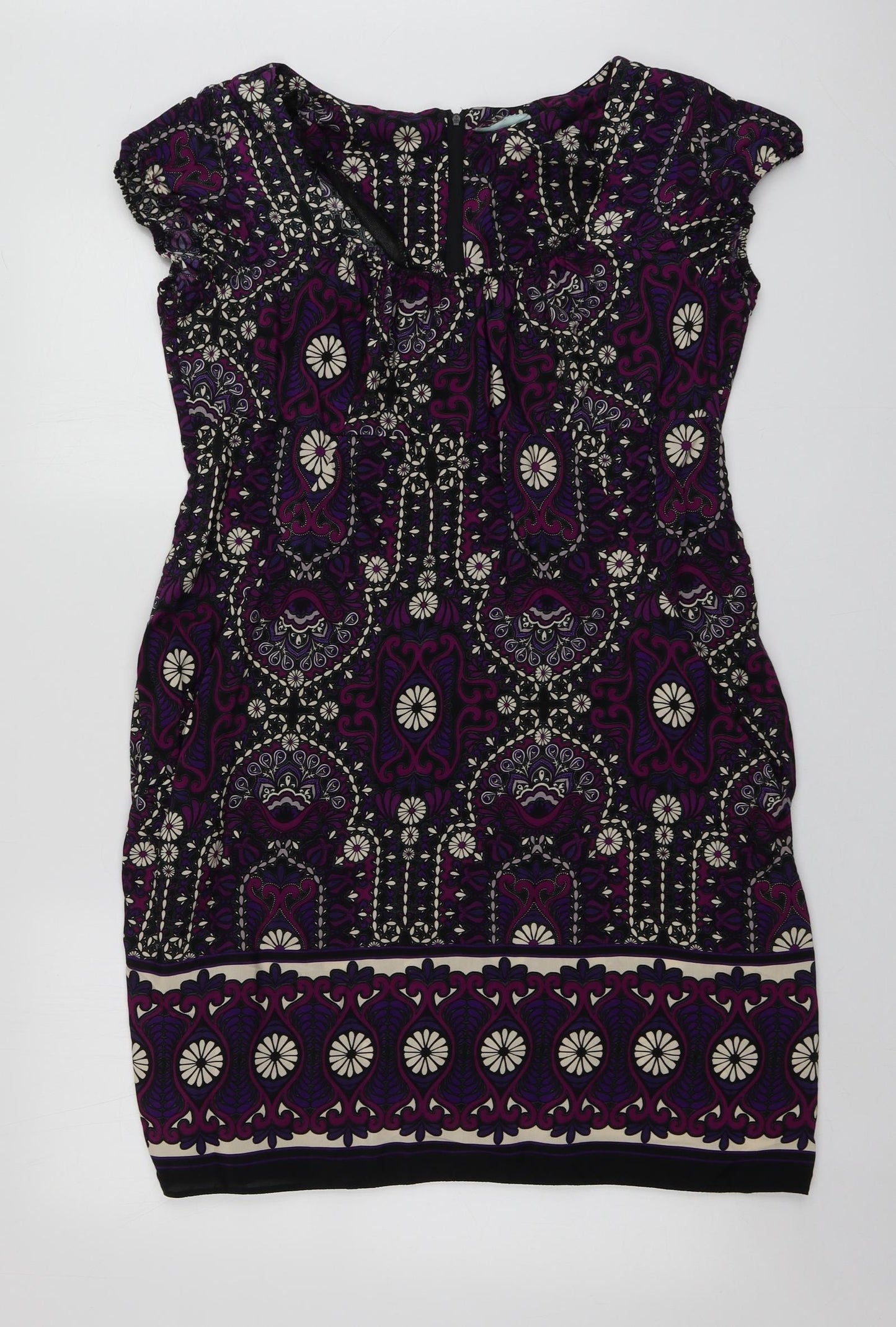 New Look Womens Purple Geometric Viscose A-Line  Size 18  Roll Neck