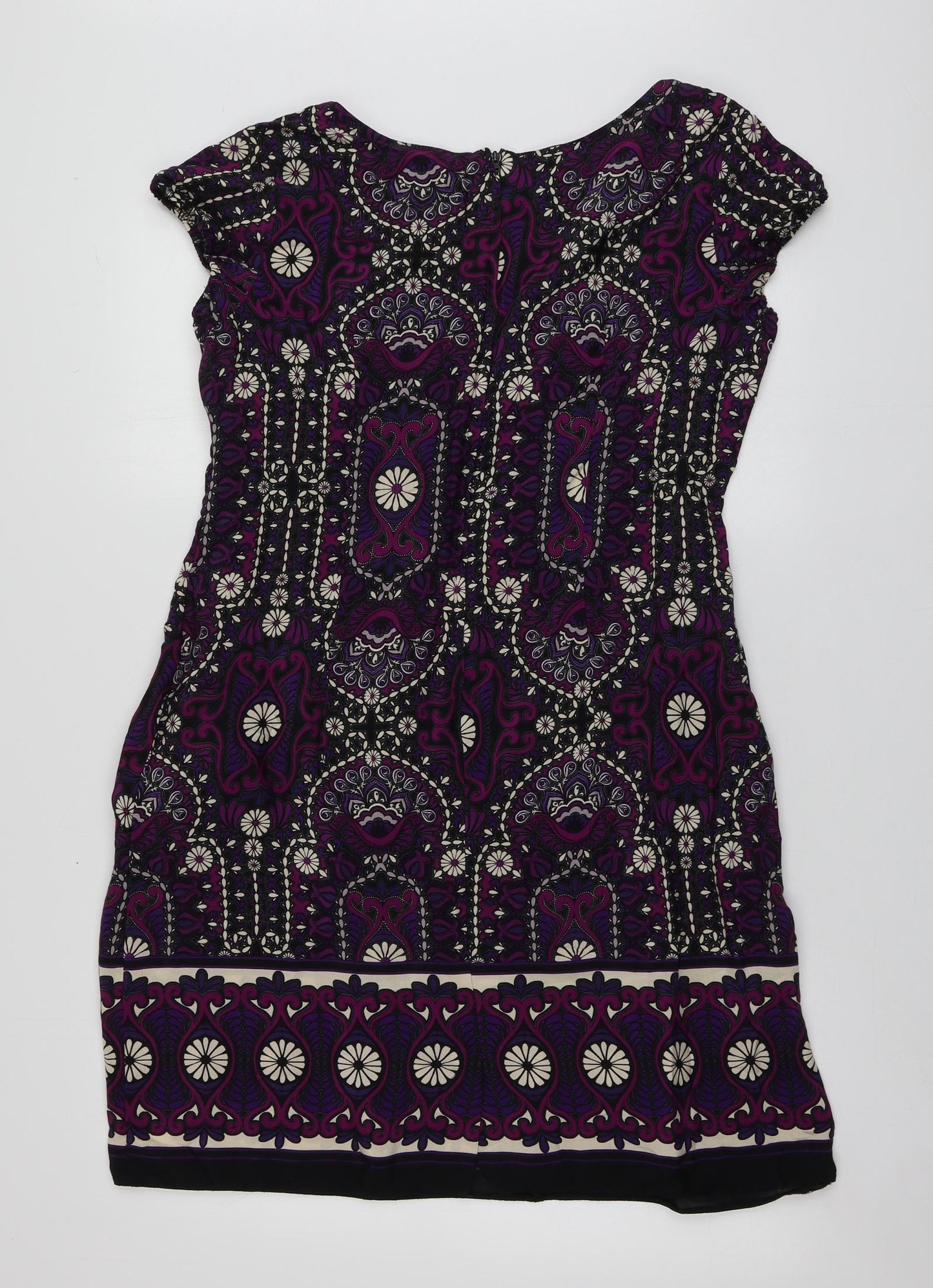 New Look Womens Purple Geometric Viscose A-Line  Size 18  Roll Neck