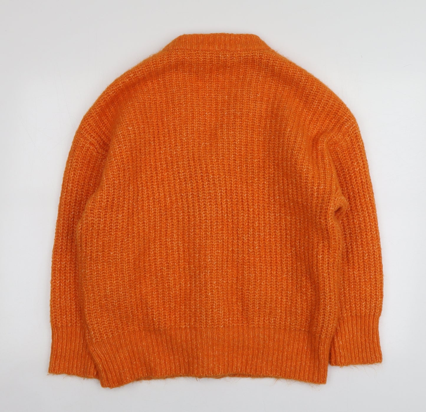 Zara Womens Orange V-Neck  Acrylic Cardigan Jumper Size S