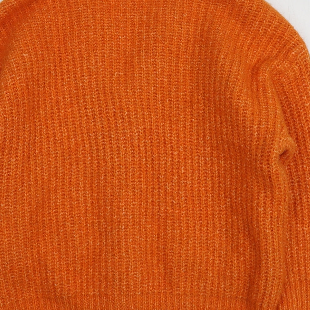 Zara Womens Orange V-Neck  Acrylic Cardigan Jumper Size S