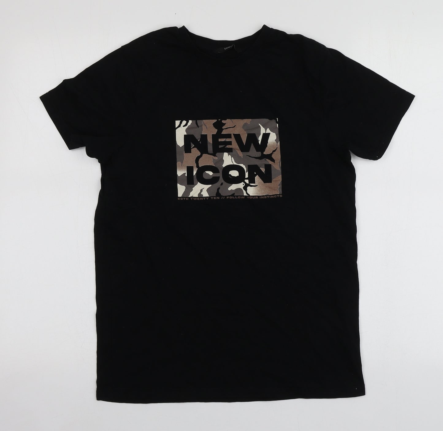 George Girls Black Geometric Cotton Basic T-Shirt Size 13-14 Years Round Neck