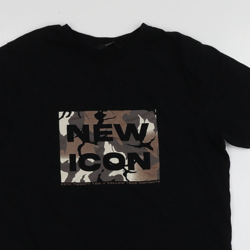 George Girls Black Geometric Cotton Basic T-Shirt Size 13-14 Years Round Neck