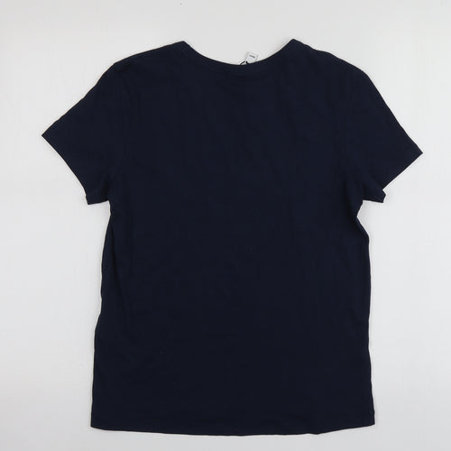 Jdy Womens Blue Geometric Cotton Basic T-Shirt Size S Round Neck