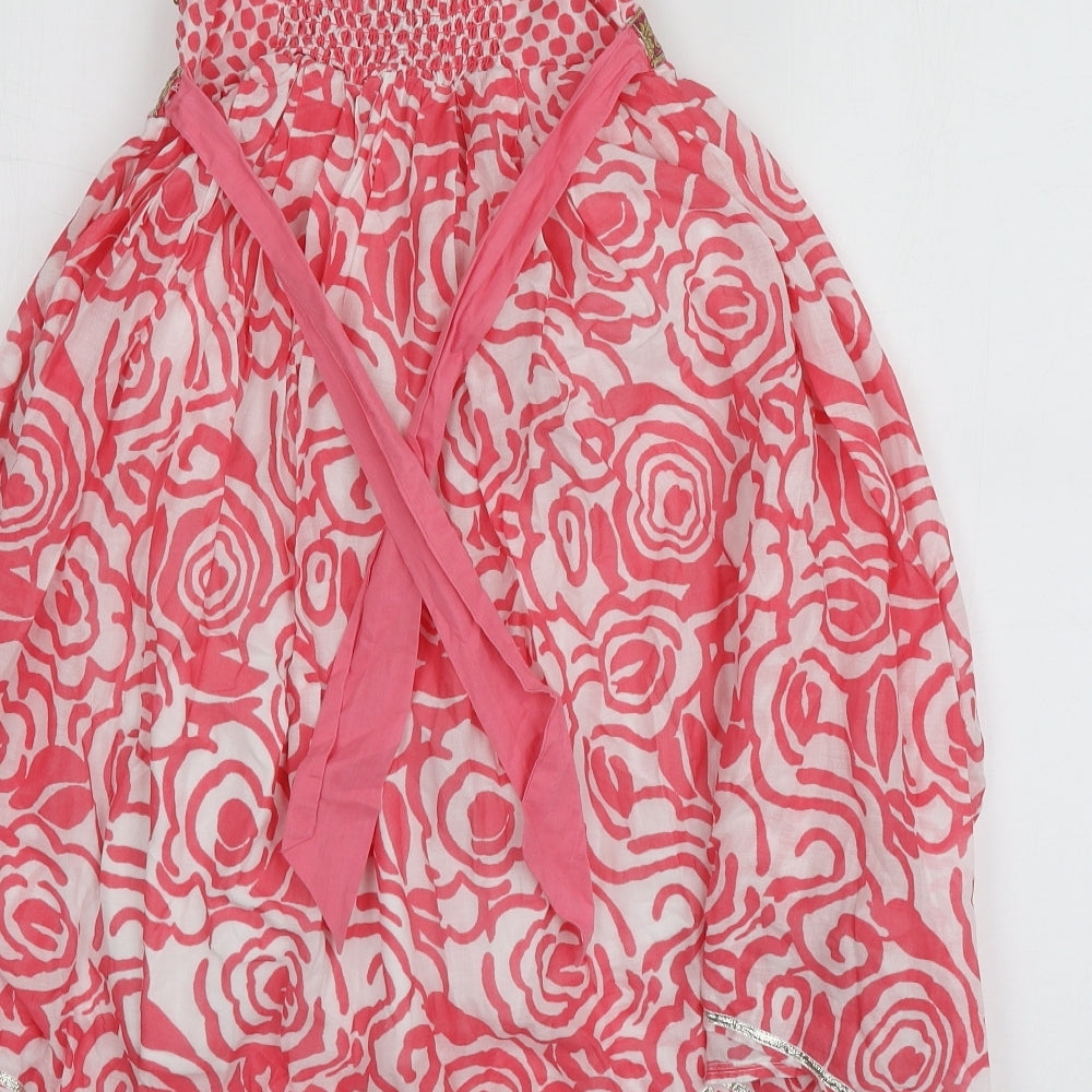 Monsoon Girls Pink Geometric Cotton Skater Dress  Size 7-8 Years  Square Neck