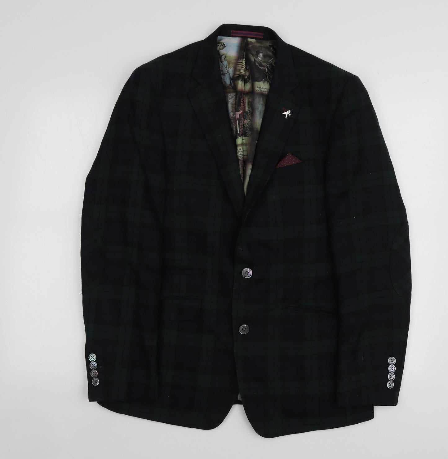 Herbie Frogg Mens Blue Plaid Wool Jacket Suit Jacket Size 40