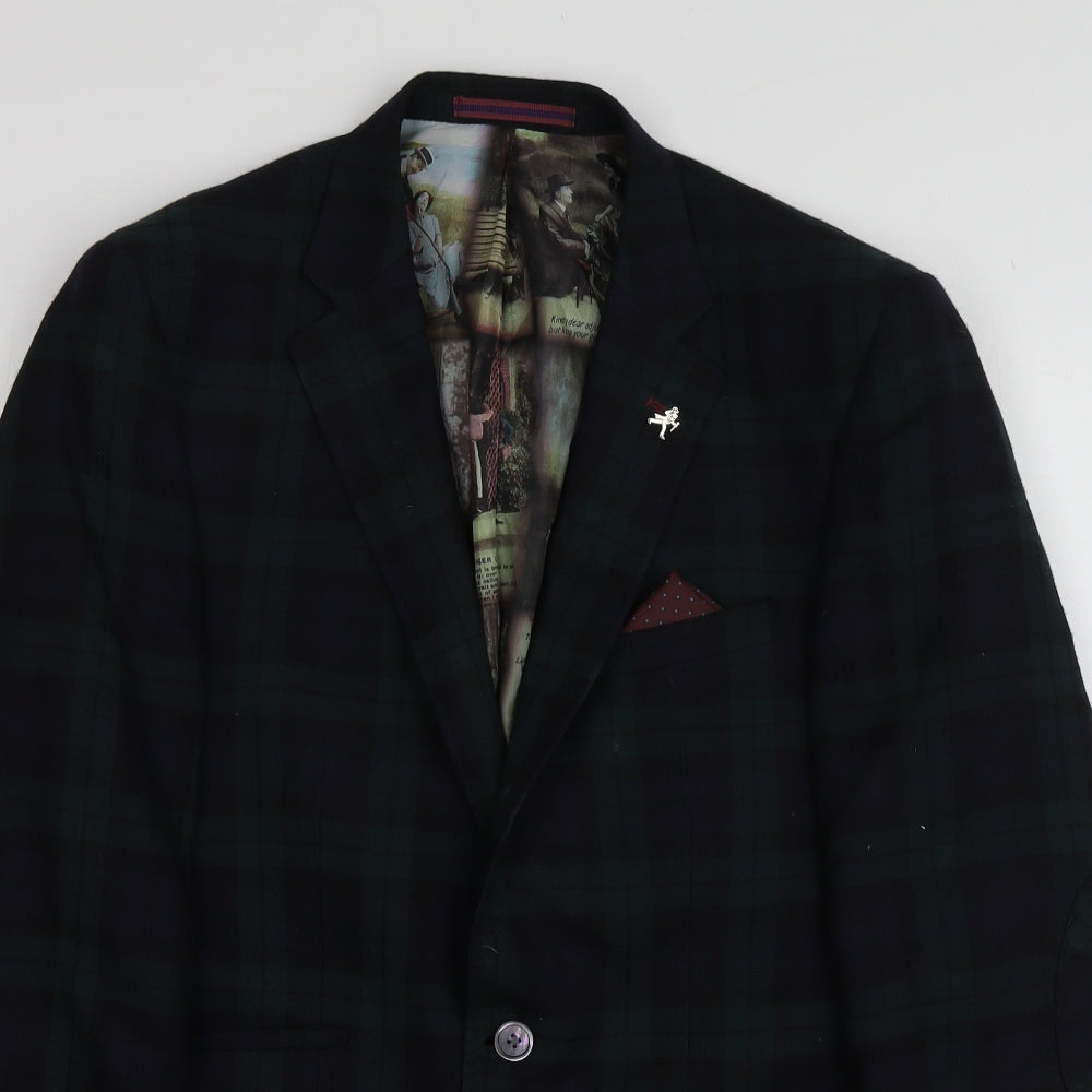 Herbie Frogg Mens Blue Plaid Wool Jacket Suit Jacket Size 40