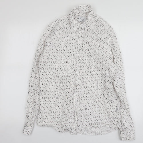 Peter Werth Mens White Geometric Cotton  Button-Up Size L Collared