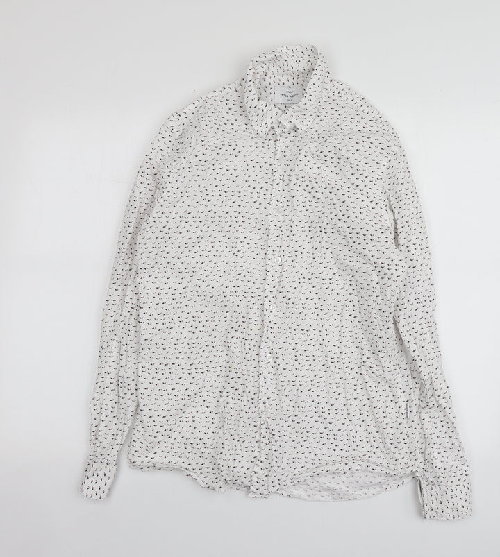 Peter Werth Mens White Geometric Cotton Button-Up Size L Collared