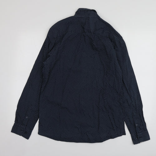 F&F Mens Blue Polka Dot Cotton  Button-Up Size M Collared