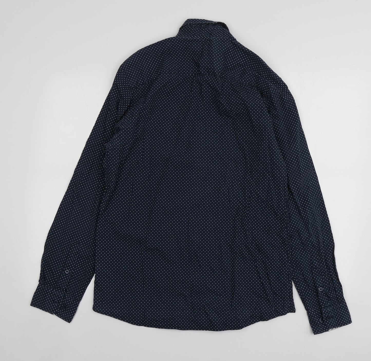 F&F Mens Blue Polka Dot Cotton  Button-Up Size M Collared