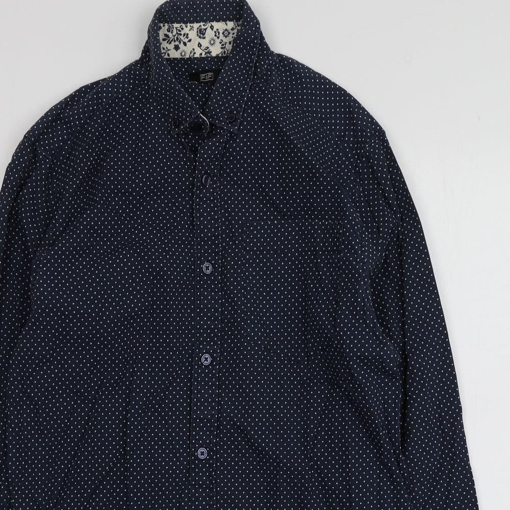 F&F Mens Blue Polka Dot Cotton  Button-Up Size M Collared