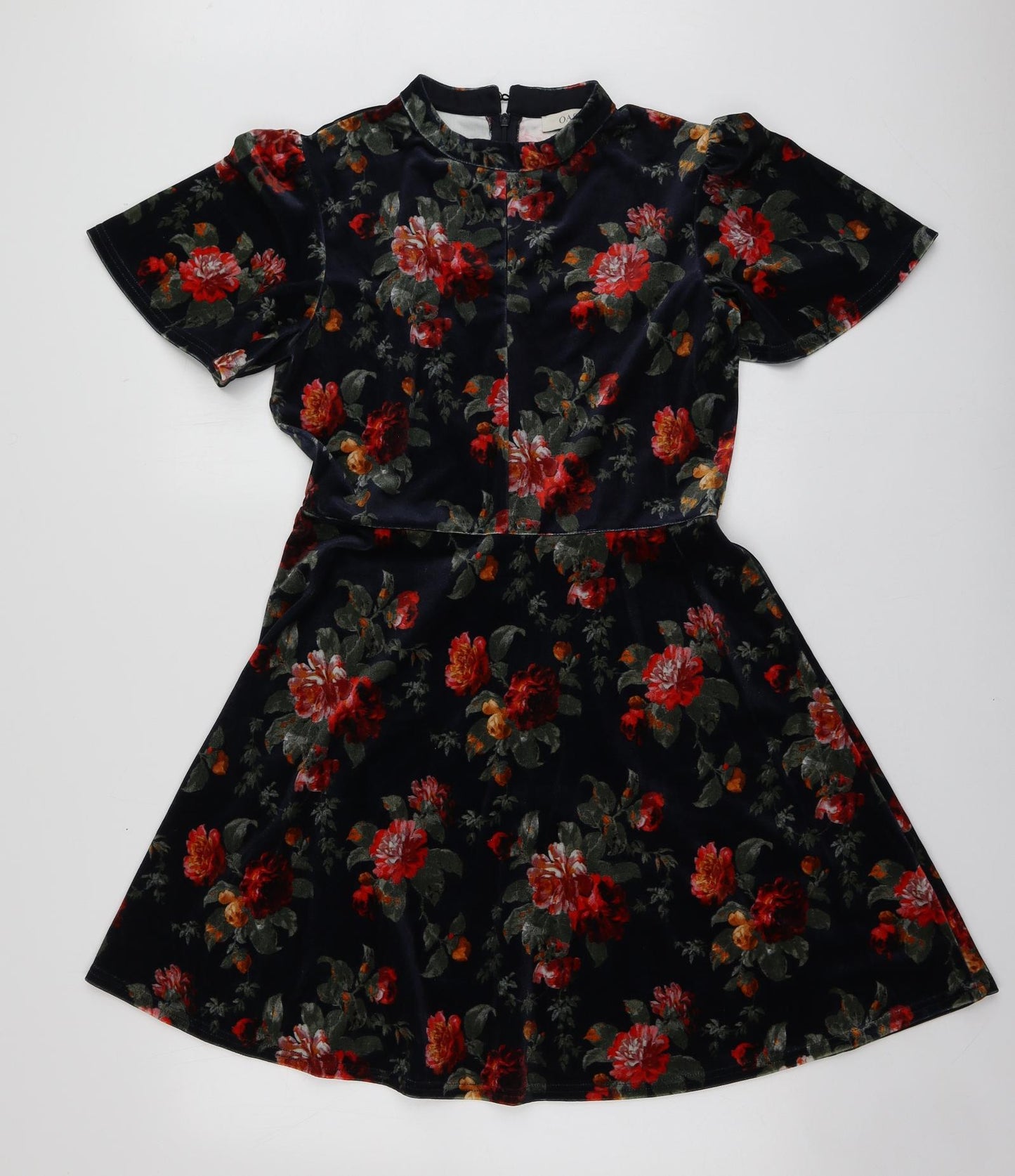 Oasis Womens Black Floral Polyester Skater Dress  Size M  High Neck
