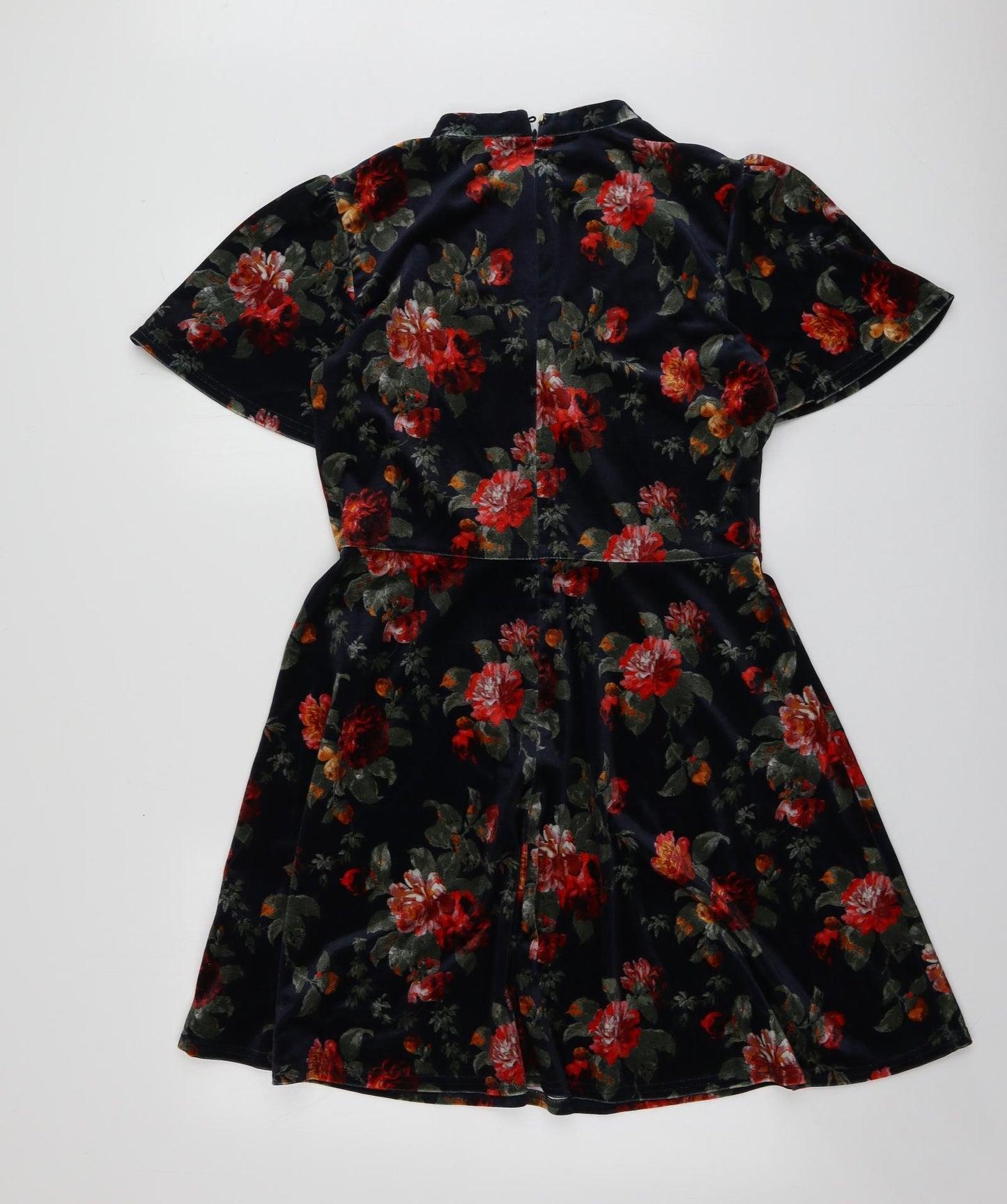 Oasis Womens Black Floral Polyester Skater Dress  Size M  High Neck
