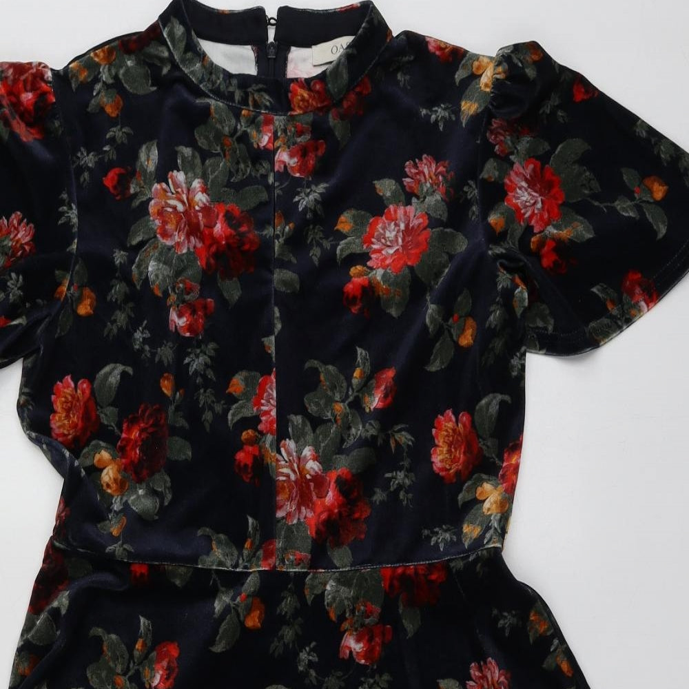 Oasis Womens Black Floral Polyester Skater Dress  Size M  High Neck