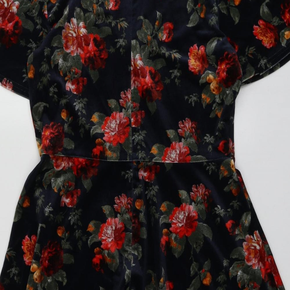 Oasis Womens Black Floral Polyester Skater Dress  Size M  High Neck