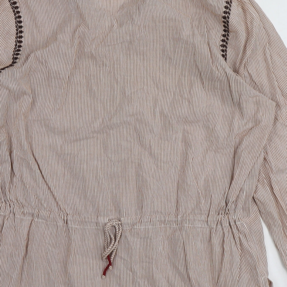 Indi&Cold Womens Brown Striped Cotton Basic Blouse Size XL V-Neck