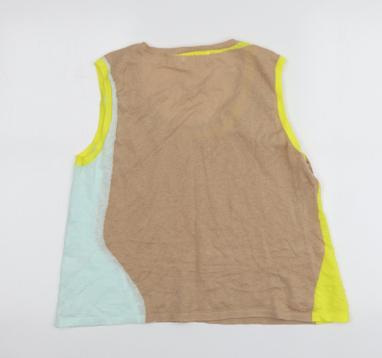 Indi&Cold Womens Beige Round Neck  Ramie Vest Jumper Size L