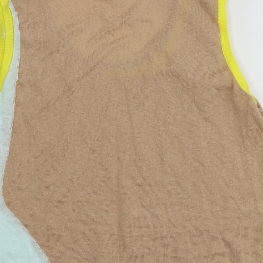 Indi&Cold Womens Beige Round Neck  Ramie Vest Jumper Size L