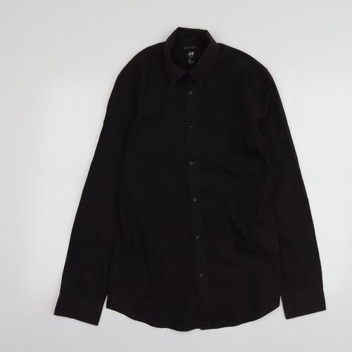 H&M Mens Purple Geometric Polyester  Button-Up Size S Collared