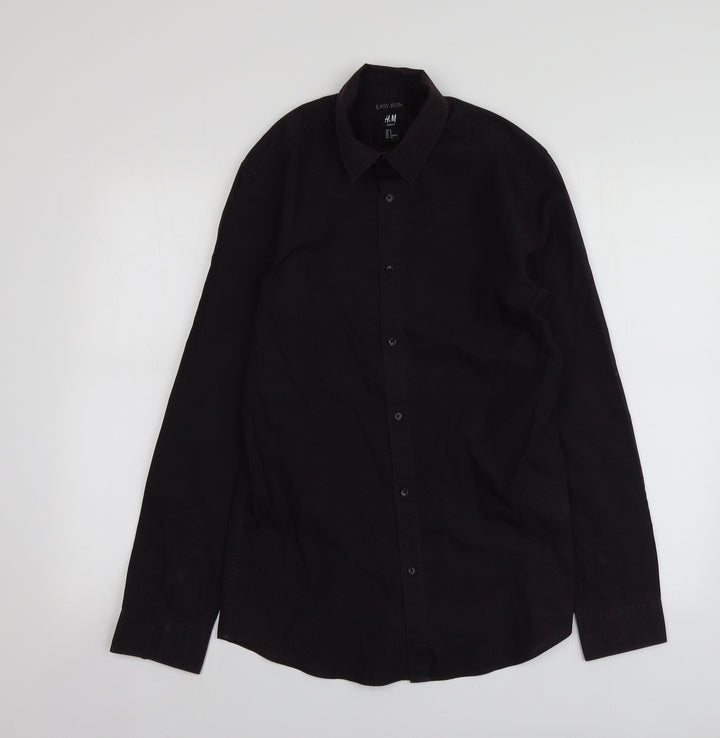H&M Mens Purple Geometric Polyester  Button-Up Size S Collared