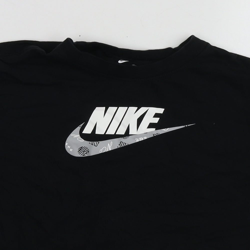 Nike Girls Black Geometric Cotton Basic T-Shirt Size 11-12 Years Round Neck