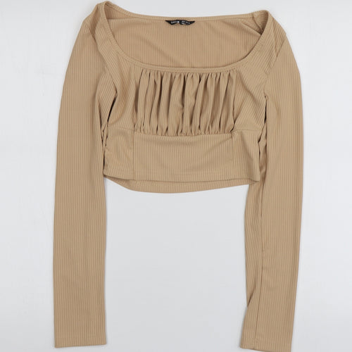SheIn Womens Beige  Polyester Basic T-Shirt Size M Round Neck
