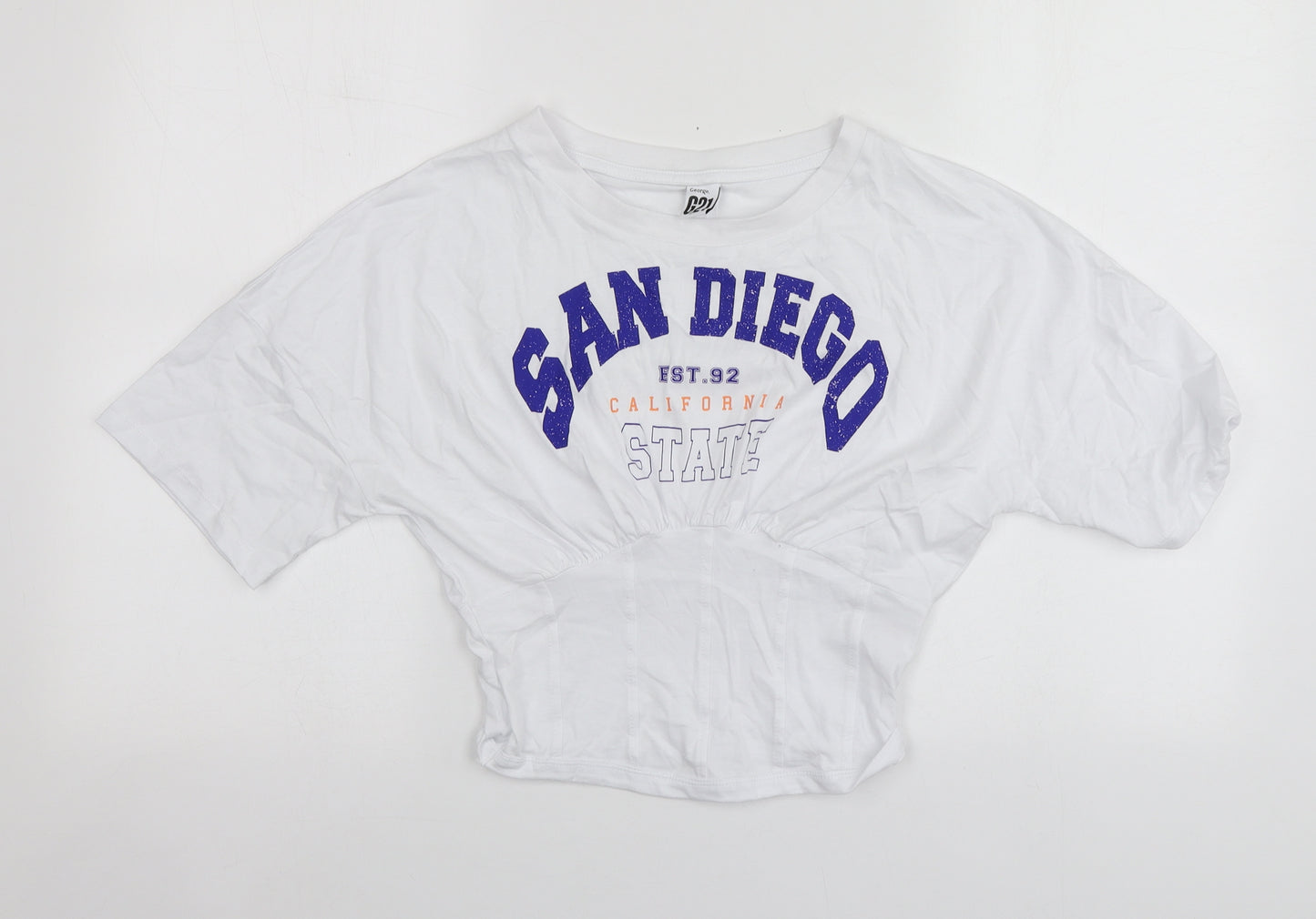 George Womens White Geometric Cotton Basic T-Shirt Size 10 Round Neck